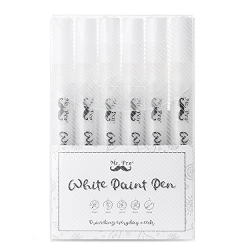 Mr. Pen White Paint Pen, 6 Pack, WaterBased, Acrylic Paint Marker