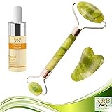 Jade Roller Face Massager Anti Aging Facial Therapy - Includes Gua Sha Scrapping Tool And Vitamin C Serum - RnB Co.