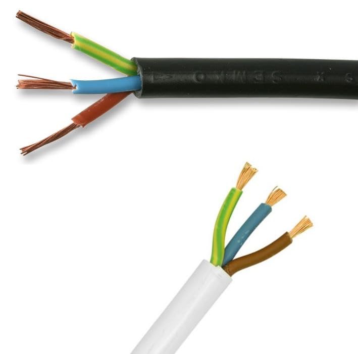 WCC® 2183Y 0.5MM 0.75MM 3 Core Insulated Flexible Cable - Black White Cable - Basec Approved (White, 0.75MM - 10 Meters)