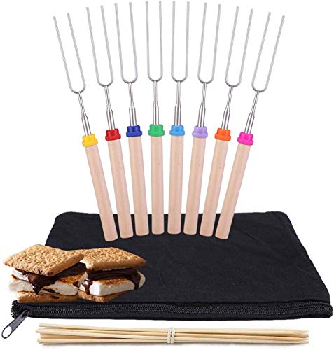 kubo Telescoping Marshmallow Roasting Sticks Set of 8 Hot Dog Forks&Smores Skewers Camping Cookware 32 Inch Campfire Roasting Sticks for Kids