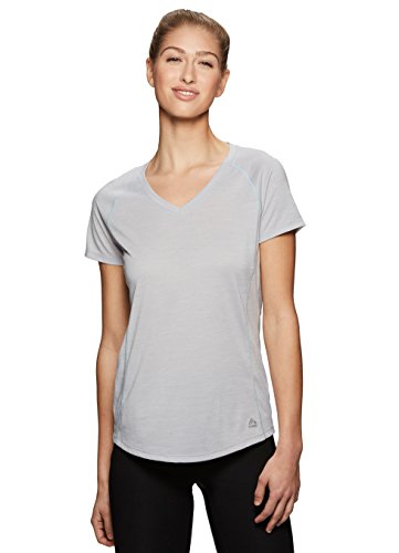 RBX Active Women's Space Dye V-Neck Short Sleeve Top Grey L