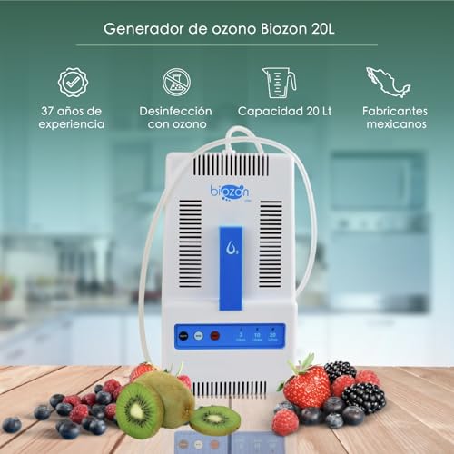 BIOZON Generador de Ozono para Agua, Frutas y Verduras, Purificador para Uso Doméstico, Equipo Compacto, Ideal para Cocina, Hogar y Limpieza de Alimentos