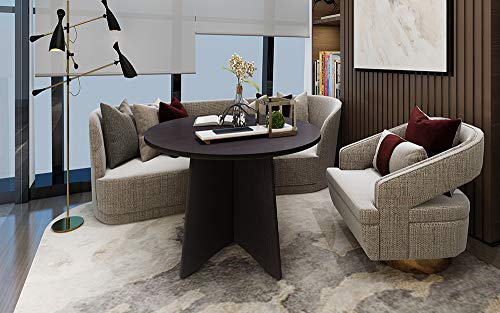 Sunon 41.3'' Dia Round Conference Table with X-Shaped Wood Panel Small Dining Table (Dark Oak)