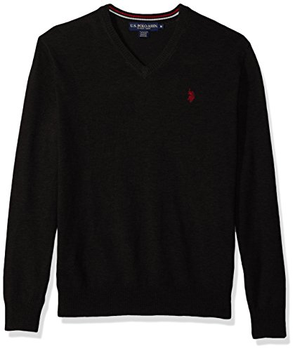 U.S. Polo Assn. Men's Stretch Fabric Solid V-Neck Sweater, Black, Large