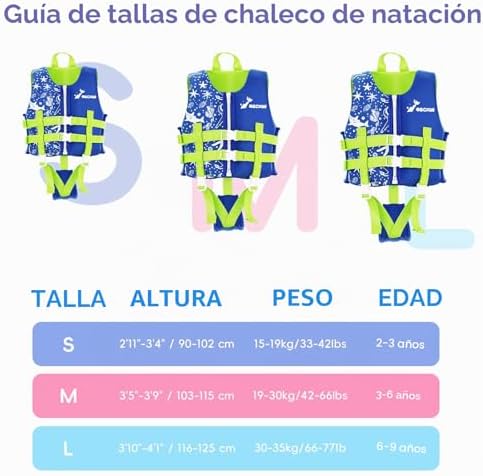 Colete de natação infantil, colete flutuante em neoprene com correia de segurança ajustável, melhoria da flutuabilidade na natação/1,5-4 anos/10-18 kg