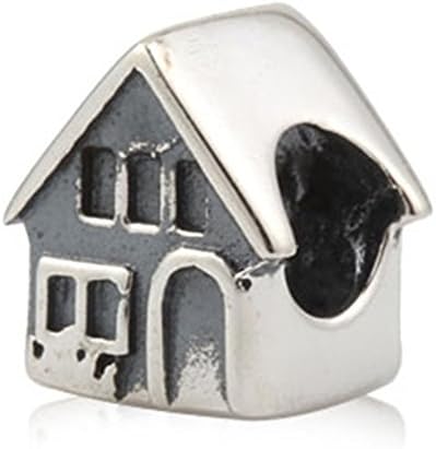 Family Charm 925 Sterling Silver House Charm Home Charm Love Charm Anniversary Charm for Pandora Charms Bracelet (C)