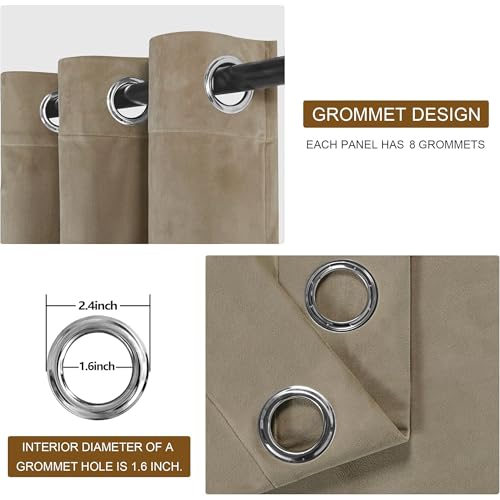 DWCN Set Of 2 Taupe Velvet Curtains with Eyelets H245XB140cm with Ties for Curtains, Velvet Blackout Curtains for Bedroom Living Room, Wonderfully Soft Velvet Curtains