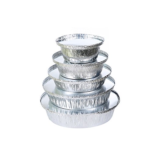 Click Here to See More Images 20 Pcs Duty Disposable rice bowl Round Tin foil bowl Foil Pans with Lid Covers Recyclable Tin Food Storage Tray Extra-Sturdy Containers for Cooking, Baking, Meal Prep, Take 380ml