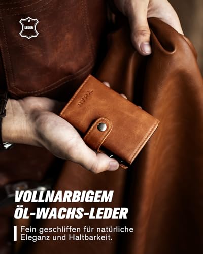 VMAN Men's Slim Wallet with Coin Compartment, RFID Protection, Premium Leather Wallet for 8-11 Cards, Small Card Holder for Everyday & Travel - Brown