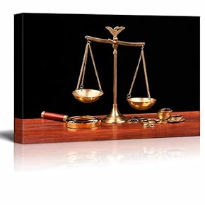 Canvas Prints Wall Art - Still Life Money and Balance/Scale Justice Concept | Modern Wall Decor/Home Decoration Stretched Gallery Canvas Wrap Giclee Print & Ready to Hang - 12" x 18"