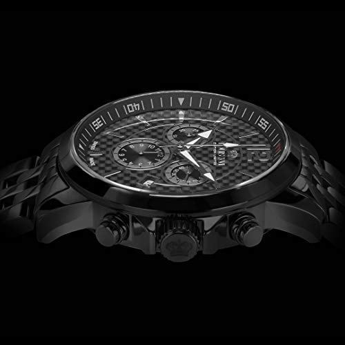LOUIS-XVI-Herren-Armbanduhr-Athos-Stahlband-Schwarz-Karbon-Chronograph-Analog-Quarz-Edelstahl-802