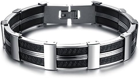 Gemsuki Stainless Steel Silicone Link Bracelet | Men Women Guy Male Wristband Cuff | 8.6 Inch Length