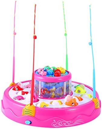 Fishing Toy,TOWERPRO Fish Game Electric Rotating Magnetic Fishing Gaming for Parent Child Interaction Imagination (Double Layer)