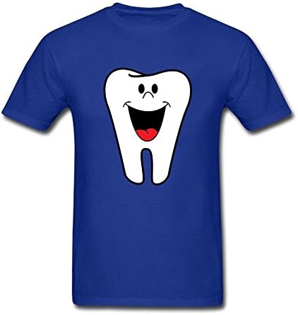 Twentees Custom Printed Graphic Men's Happy Face Tooth T shirt Cotton Royal Blue XL