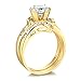 TWJC 14k Yellow Gold SOLID Wedding Engagement Ring and Wedding Band 2 Piece Set - Size 5