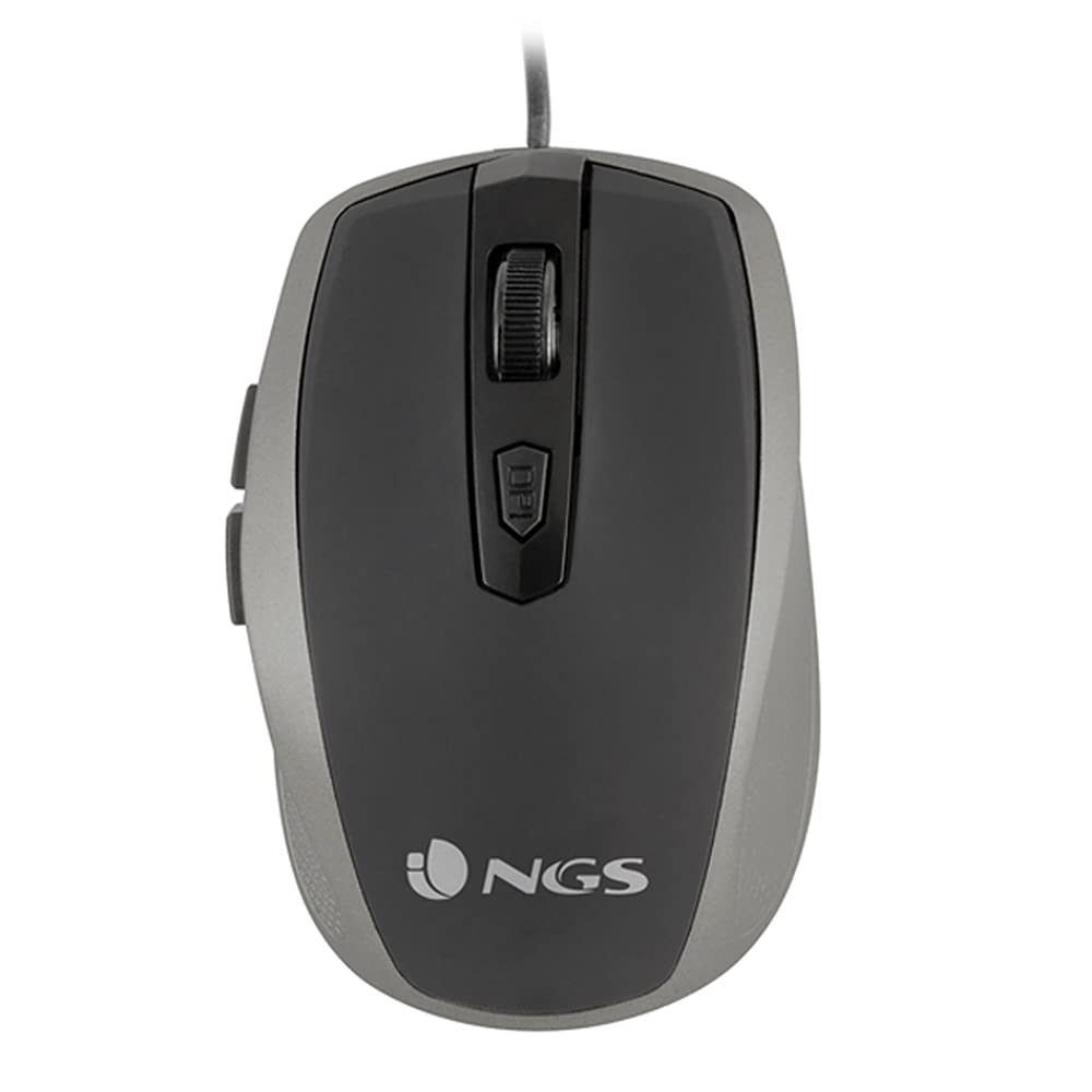 NGS TICK SILVER - 800/1600dpi Optical Mouse with USB Wire, Mouse for Computer or Laptop with 6 Boutons, Rigth-Handed Ergonomics, Silver and Black