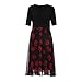 Hot Sale! Women Plus Size Floral V neck Short Sleeve Cocktail Evening Party Swing Midi Dress (XXL, Red)