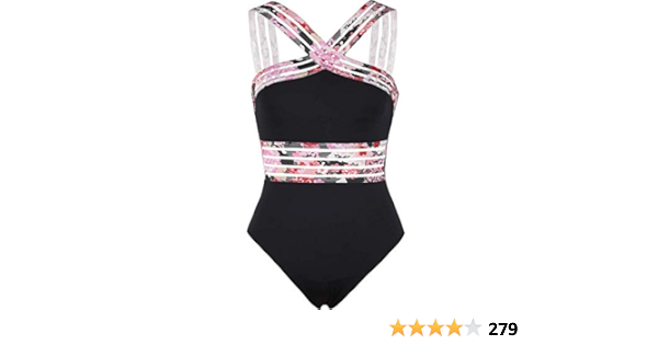 Coastal Rose Women S One Piece Swimsuit Crisscross Halter Bathing Suit High Waisted Monokini Swimwear Us 16 Black Pink Floral At Amazon Women S Clothing Store