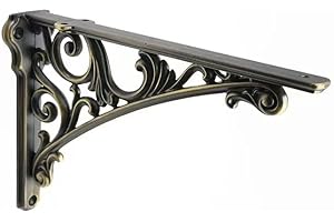 CABDM Decorative Shelf Bracket 6 inch, Brushed Antique Brass Brackets for Shelving, Heavy Duty Vintage, DIY Projects, Hardware Included, 4 Pack, 5.9x4.17x1.73 inch，Baroque Style