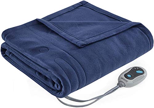 Beautyrest Fleece Electric Blanket Heated Throw Wrap Super Soft Hypoallergenic with Auto Shutoff-3-Setting Controller, 50 x 60 in, Navy