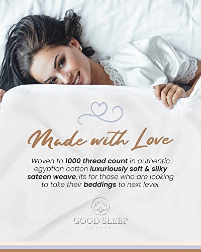 100% Egyptian Cotton Bed Sheets Queen, 1000 TC Cooling Sheets, 4 Pc White Queen Bed Sheets Set, 16 inch Deep Pocket Queen Sheet Set, Bedsheets Queen Size Set with 2 Pillowcases, Fitted & Flat Sheet