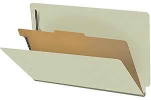 ECOM FOLDERS 25 Pt. Pressboard Classification Folders, Full Cut End Tab, Legal Size, 1 Divider, Light Green (Box of 10)