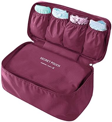 Simus-Multi-Functional Underwear Pouch Fashion Portable Bra Bag Waterproof Travel Organizer Cosmetic Make-up Bag Toilet Bag Kit Handbag Luggage Storage for Men and Women (Wine Red)