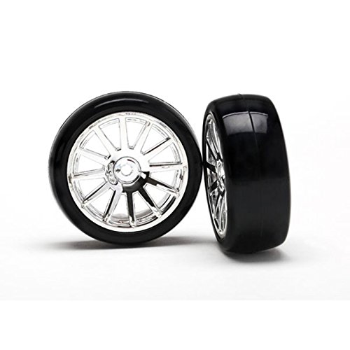 Slick Tires and 12-Spoke Chrome Wheels, Mounted (2): LaTrax Rally