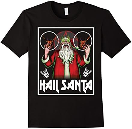 Men's Ugly Christmas HAIL SANTA shirt, Metal Chrtismas Shirts XL Black