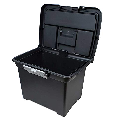 Portable File Storage Organizer Box Heavy Duty Sturdy with Lid for Filing Files, Letters,Folders,Spacious-School&Office Supplies-Black