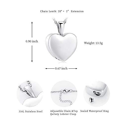 Cremation Jewelry for Ashes Holder - Heart Locket Pendant Necklace Jewelry - Keepsake Funeral Urns Memorial Gift for Women/Men, Free 20 Inch Chain+Fill Kit (Customize) - Thumbnail 2