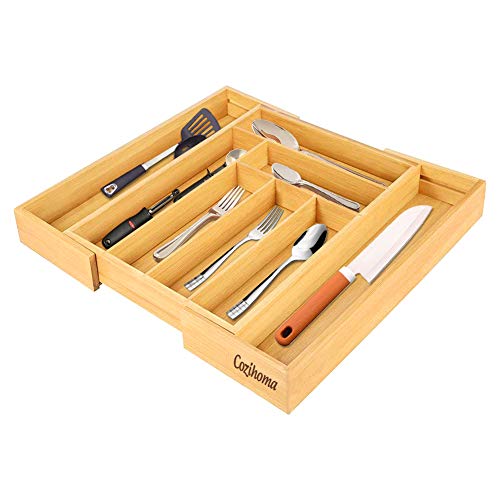 100% Bamboo Large Expandable Drawer Organizer Cutlery Utensil Tray Silverware Tray Utensil Drawer Organizer Adjustable Kitchen Drawer Insert Flatware Organizer Jewelry Showcase with 8 Compartments - Thumbnail 7