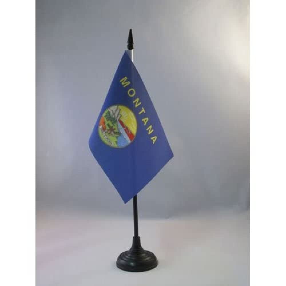 AZ FLAG - Montana Table Flag 4'' x 6'' - US state of Montana Office Mini Banner 100% Polyester 15 x 10 cm - Mini Desk Flag with 10'' Pole and Black Plastic Base