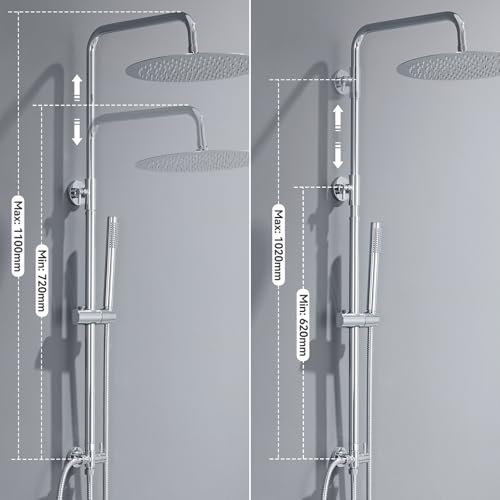 Auralum Columna Ducha sin Grifo, Set de Ducha con Cabezal de Ducha Lluvia 25×25 cm Acero Inoxidable, Alcachofa, Barra de Ducha Altura Regulable 68-108cm,válvula desviadora de Latón, Cromo