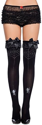 Stocking with Spider Web Pattern Over Knee Thigh High Temptation Stretch Nylon Stockings Black VS004 (Black)
