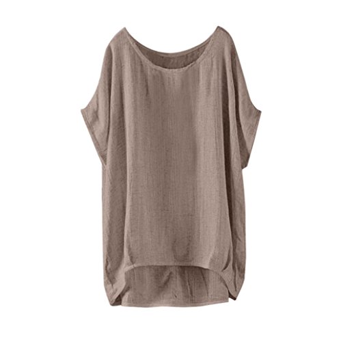 Summer Tops Shirts,Women Casual Loose T-Shirt Plus Size Long Sleeve Blouse Cotton Linen Tops Tee [On sale] (Khaki, XL=US 18)