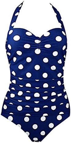 BKNY, Women's One Piece Vintage Polka Dot Neck Strap Plus Size Monokini, Blue XXL (Manufacturer size XXXL)