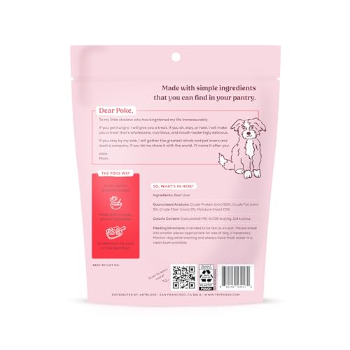 POKE’S FREEZE-DRIED DOG TREATS, BEEF LIVER RECIPE, SINGLE INGREDIENT NATURAL DOG TREATS, MADE IN USA, WHEAT-FREE, 3 OZ