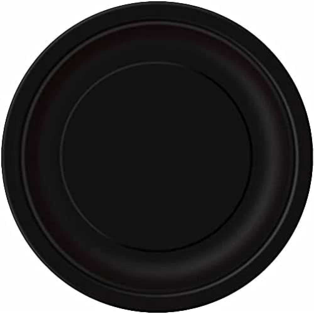Midnight Black Solid Round Paper Dessert Plates (17cm) 8 Count - Vibrant Paper Plates for Parties and Events, Perfect for Appetizers, Snacks, and Desserts