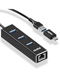 USB 3.0 Hub Ethernet con adaptador USB C, 3 puertos USB 3.0 Splitter Gigabit Ethernet Hub + USB C HUB Red RJ45 1000Mbps USB Extender