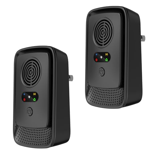 Roledy Repelente Ultrasónico de Plagas, 5 Modos, Cubre 140m² por Dispositivo, Repele Ratones, Ratas, Arañas, Mosquitos, Hormigas, Cucarachas, Insectos y Moscas, Pack de 2