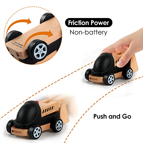 SURPRESA.V Cute Baby Wooden Car Toys,4 Kinds Wooden Construction Work