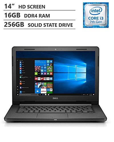 Dell Vostro 14″ HD Screen Business Laptop, Intel Core i3-7020U 2.30 GHz Dual-Core Processor, 16GB Memory, 256GB Solid State Drive, Wireless-AC, Bluetooth 4.2, Windows 10, Black