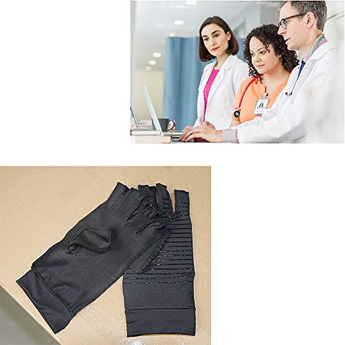 Vlela Copper Arthritis Compression Gloves Women Men Relieve Hand Pain Swelling and Carpal Tunnel Fingerless for Typing, Support for Joints, Medium