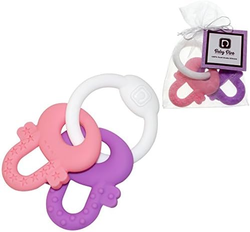 Teething Toys - Baby Teether - Teething Ring and Keys - Soft BPA Free (Pink)