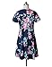 ZESICA Women's Crew Neck Short Sleeve Floral Shift Dress with Pockets Navy Blue Large