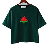 Uideazone Women Short Sleeve Tee Loose Embroidery Blouse Casual Crop Top