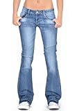 Cindy.H Women's Faded Flared Hipster Bootcut Stretch Jeans with Frayed Leg Ends