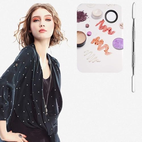 Professional Stainless Steel Makeup Palette Cosmetic Palette with Spatula Tool For Nail Art Eye Shadow Eyelash Makeup Professional Pigment Blending（6 x 4 Inch Sliver）