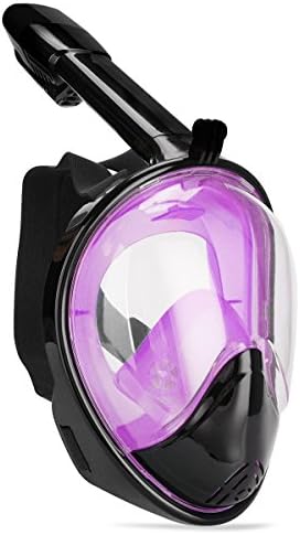 Snorkel Mask Full Face, 180° Panoramic Full Scuba Face Mask, with Large View Area Anti-Fog Anti-Leak GoPro Compatible for Adults &amp; Kids (Purple, L)